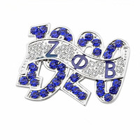 Fashion Party Decorate White Blue Crystal Sorority ZETA PHI BETA 1920 Brooch ZOB Label Pin Jewelry