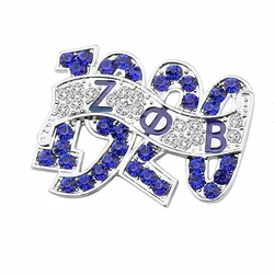 Fashion Party Decorate White Blue Crystal Sorority ZETA PHI BETA 1920 Brooch ZOB Label Pin Jewelry