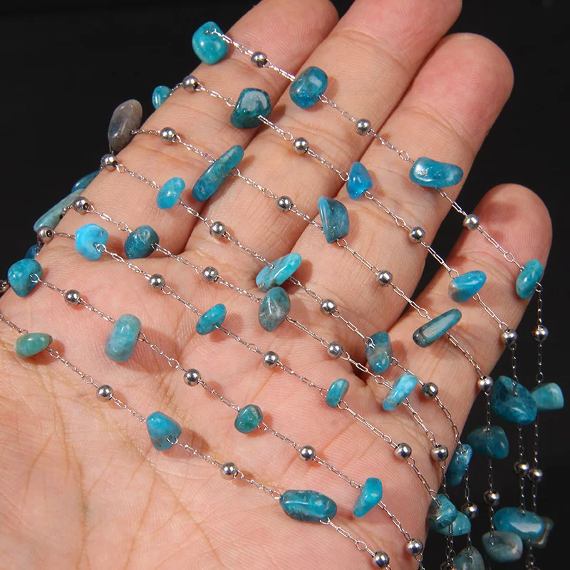 0.5-1 meter Beaded Chain Apatite Stone Chain Stainless Steel  Necklace Chain Handmade Accessories for Jewelry Making Components