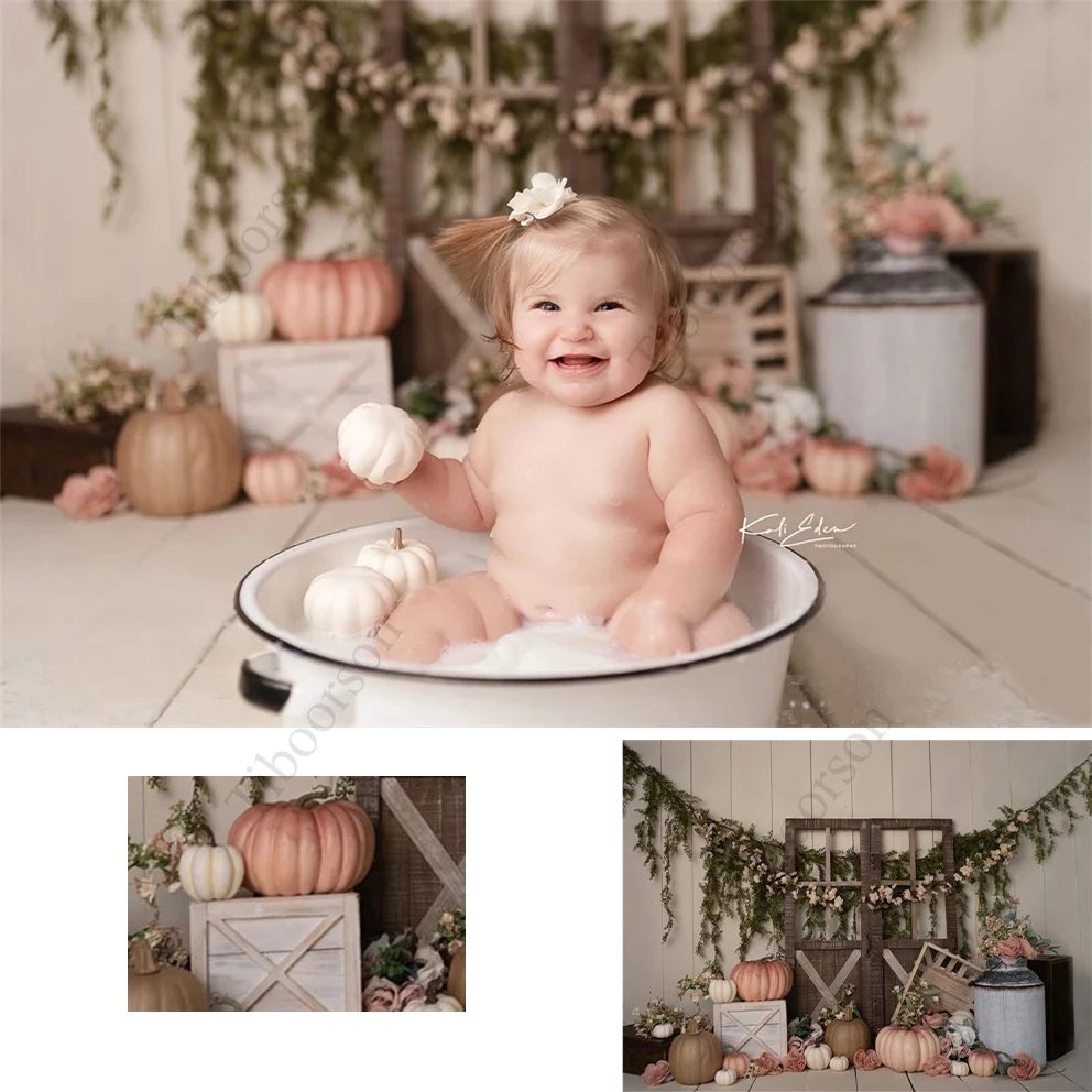 Baby Shower Flowers Grass Pumpkin Photography Backdrops Child 1st Birthday Party Easter Background Props Photo Studio Banners