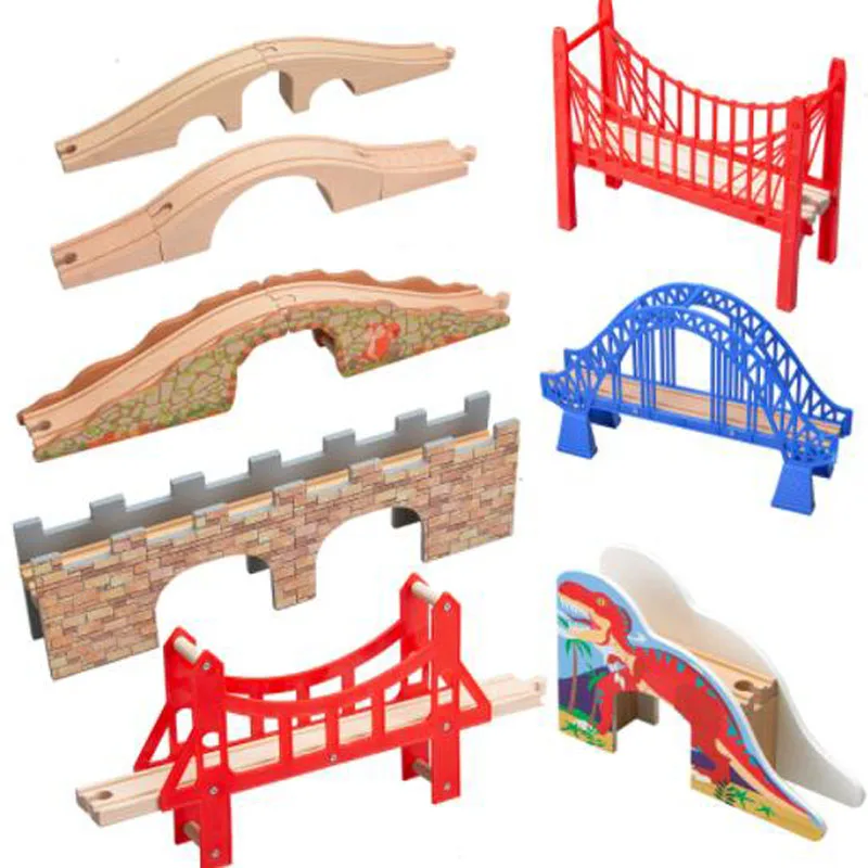 ALL Kinds Wooden Railway Set Accessories Bridge Wood Tracks Train Secene Educational Toys For Children Kids Gift