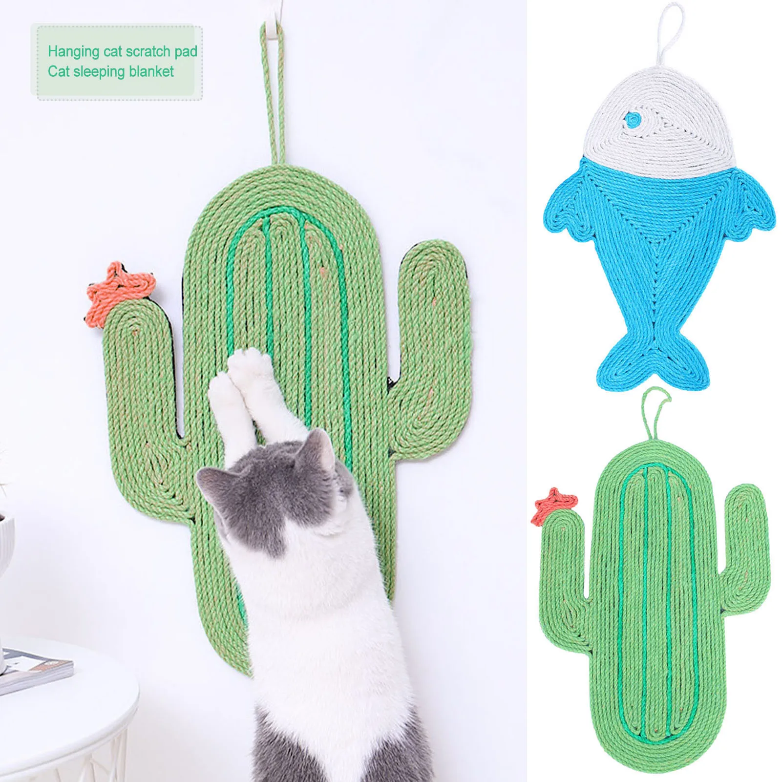 New Fish Cactus Shaped Natural Sisal Cat Scratch Pad Pet Nest Cushion Grinding Claw Mat Wall Hanging Cat Scratching Toy