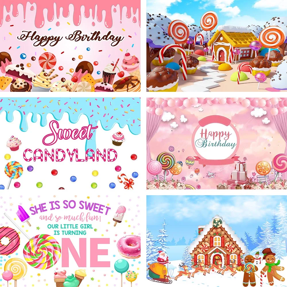 Sweet Candyland-fondo fotográfico para estudio fotográfico, telón de fondo con diseño de pastel de cumpleaños, fiesta de cumpleaños, helado, Baby, decoración
