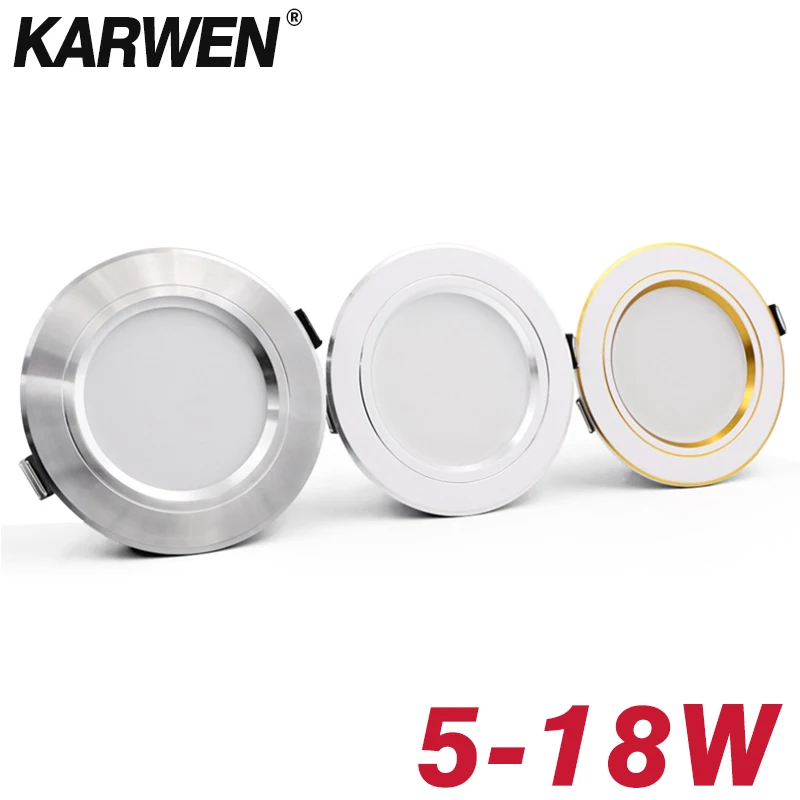 KARWEN LED Downlight Ceiling 5W 9W 12W 15W 18W led Ceiling lamp Gold/Silver/White Body AC 220V 230V 240V led light