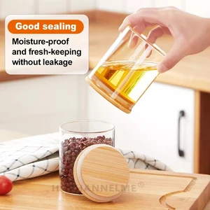 Chai thủy tinh có nắp đậy nắp tre, bình kẹo, chai bánh quy, chai bếp và nắp đậy, bán buôn 7 Bán chậu chính - №8
