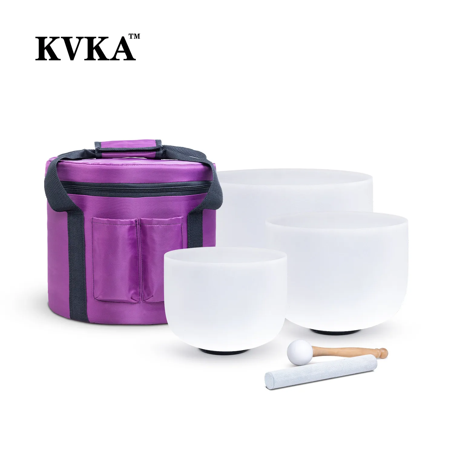 

KVKA 432hz/440hz Frosted White Crystal Singing Bowl Set 12"C10"E 8"G Chakra Set of 3 pcs Meditation with Free 12" Carrying Bag