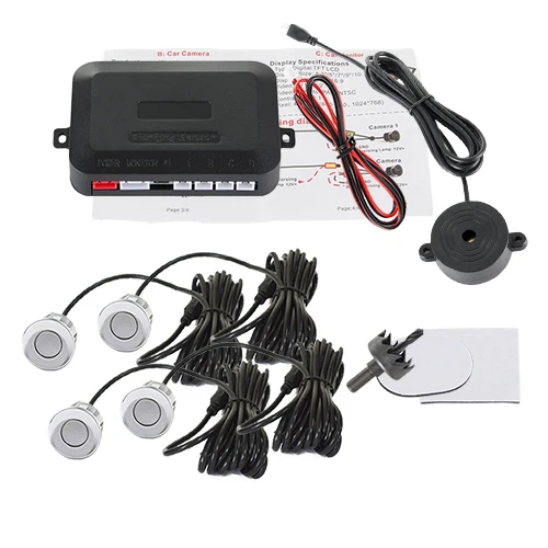 Hippcron 4 Sensoren Zoemer 22mm Parkeersensor Kit Achteruitrijradar Geluidsalarm Indicator Sondesysteem 12V Zwart Wit