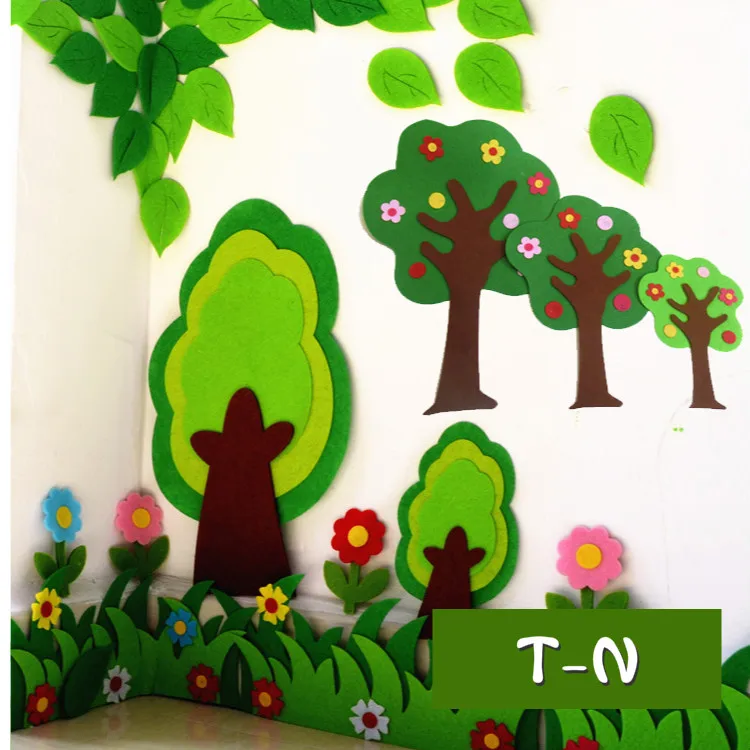 T-N Non-woven Felt Package Green Tree Big Patches Wall Stickers Kindergarten Large Paste Handmade DIY Classroom Home Decoration