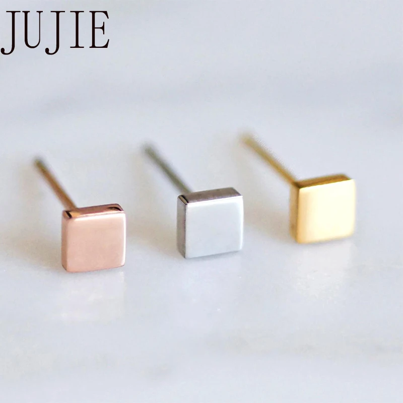 JUJIE Korean Stainless Steel Stud Earrings For Women 2020 Trend Simple Small Geometric Earring Set Fashion Jewelry Dropshipping