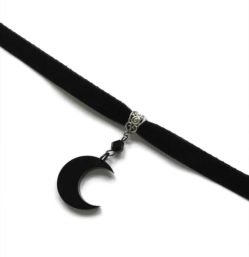 Black Crescent Moon Choker, Black Velvet Choker Necklace