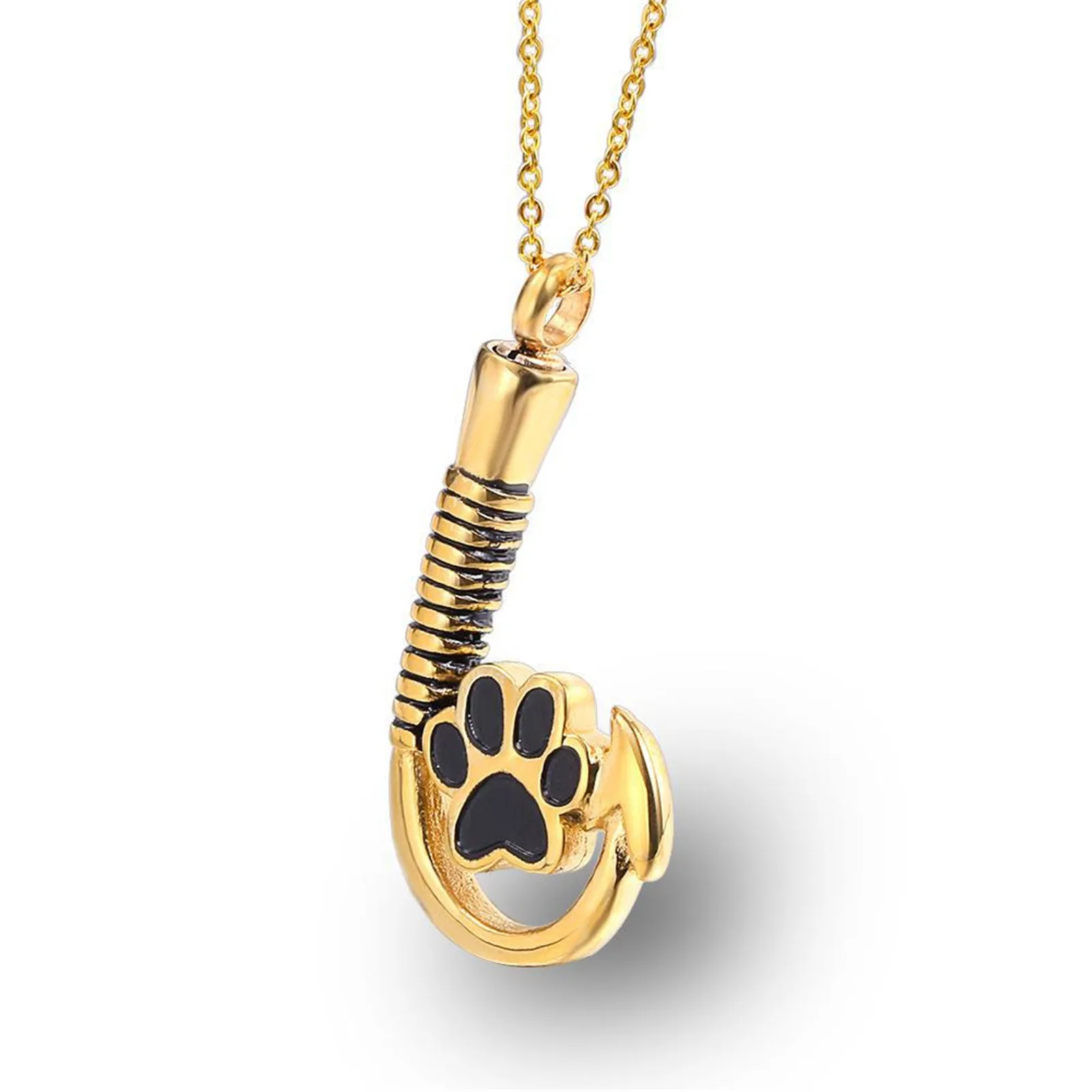 Pet Ashes Urn Necklace Dog Footprint Hook Shape Stainless Steel Pendant Memorial Cremation Jewellery Openable Perfume Bottle