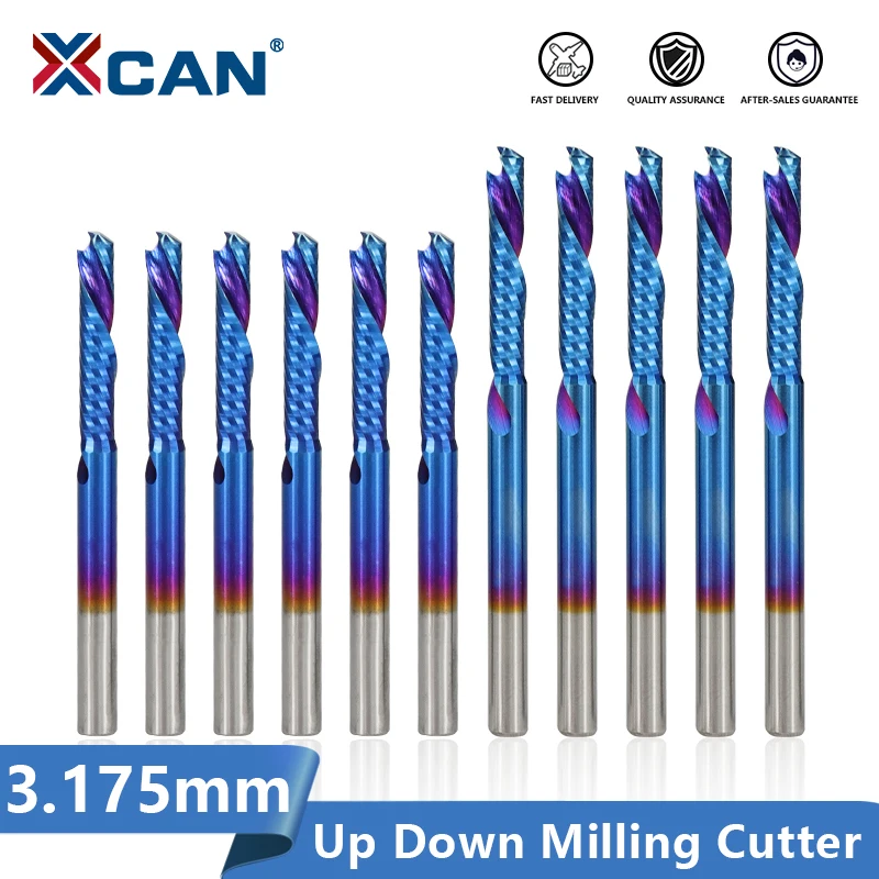 Xcan 3.175 mm Shank up Down Cortador Único Flauta Carboneto Fresa de Extremidade Nano Azul Revestido Fresa para Ferramentas Cnc Madeira