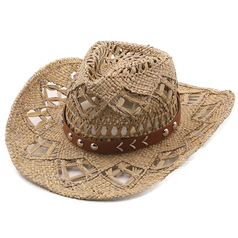 NEW Cowboy Hat Summer Straw Womens Hats Handmade Sun Hat for Men Cowgirl False Gem Decoration Casual Beach Cap Panama