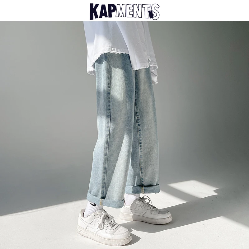 KAPMENTS Men Vintage Baggy Wide Leg Jeans Pants 2023 Mens Casual Harajuku Streetwear Denim Trousers Male Kpop Y2k Straight Jeans