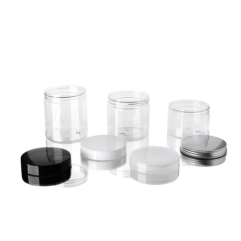 250/400/500ml Empty Cream Jar Facial Mask PET Container Clear Bottle With aluminum/Plastic lid Makeup Cosmetic Packing Bottle