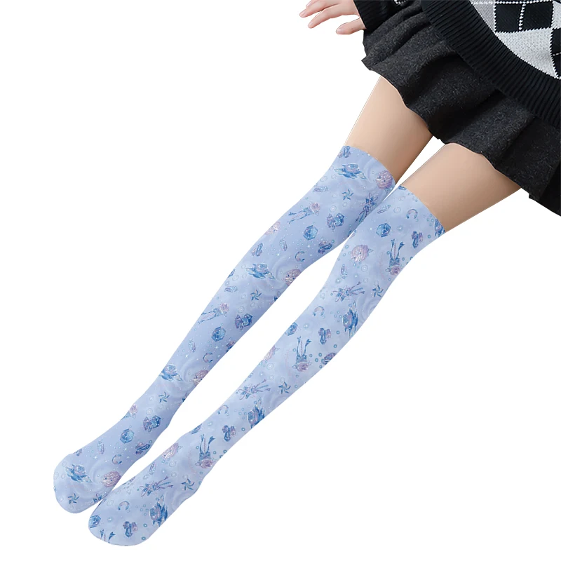 3D drukowane modne damskie pończochy Sexy wysokie uda studentka Cosplay różowe słodkie śmieszne jedzenie Over-The-Knee jedwabne pończochy