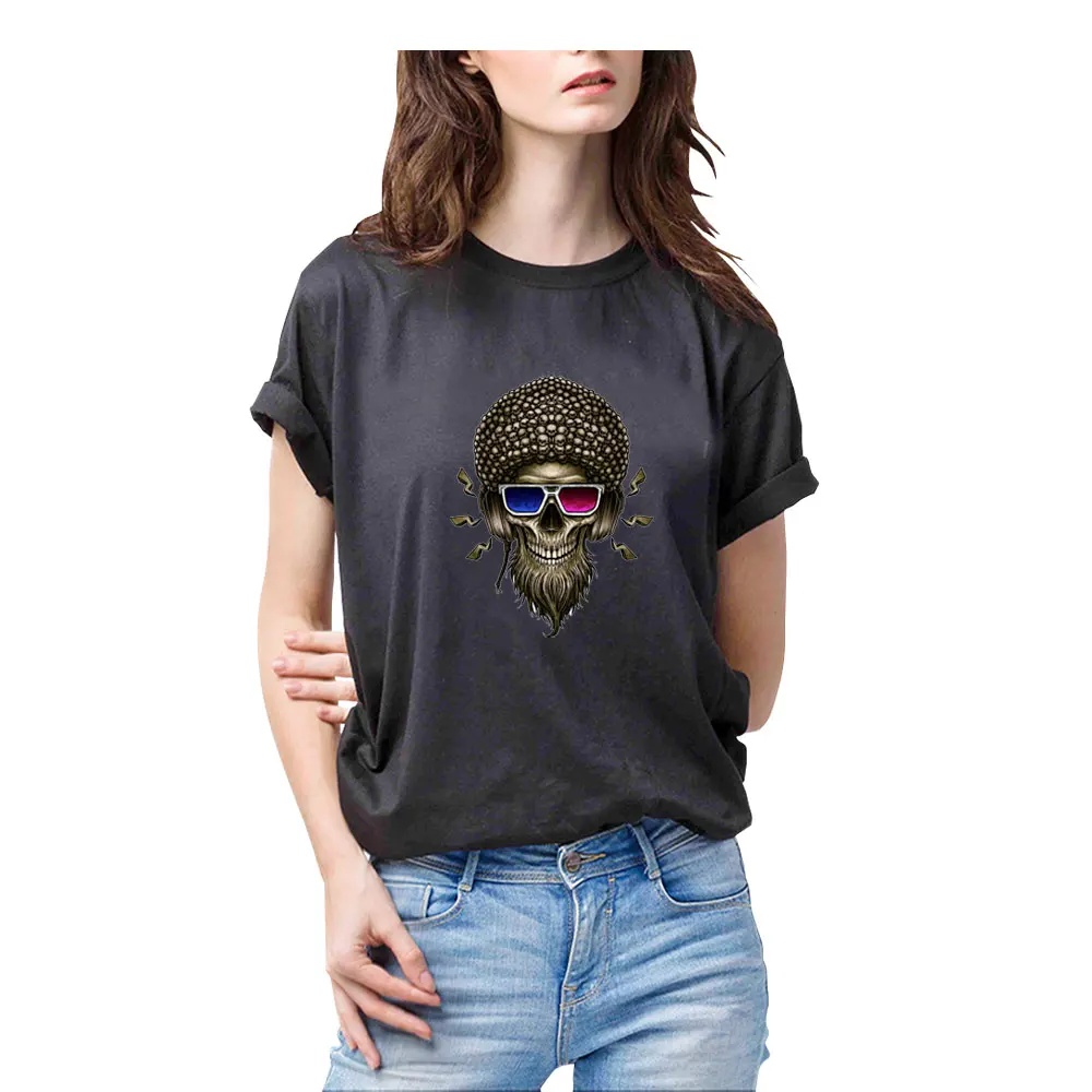 Iron On Transfer Punk Patches For Clothing Rock Skull Heat Transfer Thermal Sticker DIY T-Shirts Decals Iron On Paches Stripes