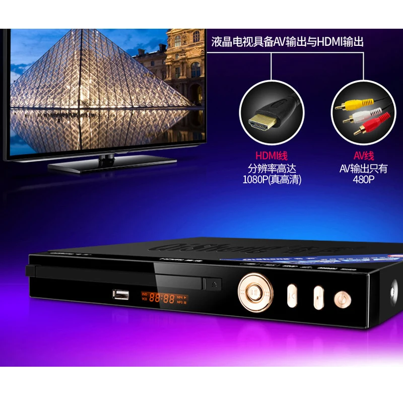 가정용 DVD 플레이어, 1080P TV HD 플레이어, DVP-808 광섬유 동축 멀티 포맷 디코딩, 듀얼 마이크 인터페이스, EVD 플레이어