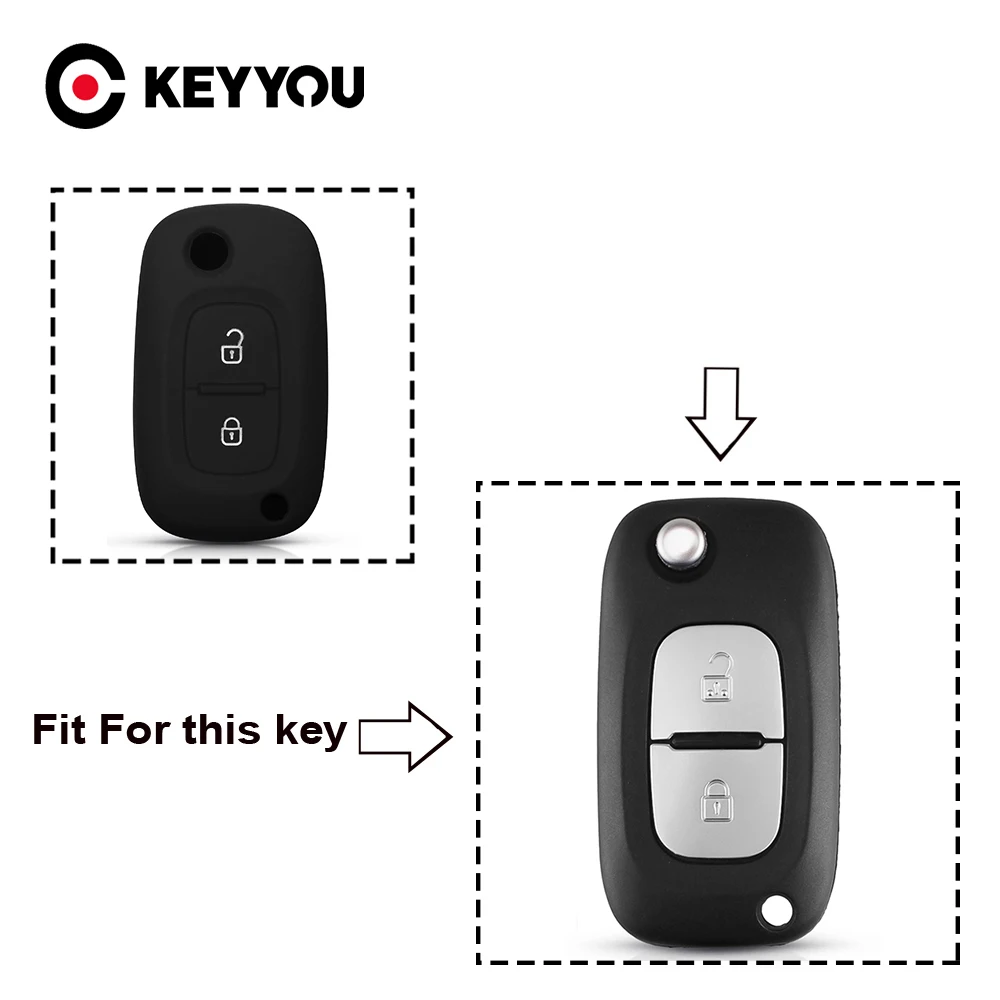 KEYYOU 2 Buttons Silicone Car Key Case For Mercedes For Renault Kangoo Modus Megane Clio Captur Twingo 2017 2018 Cover Protector