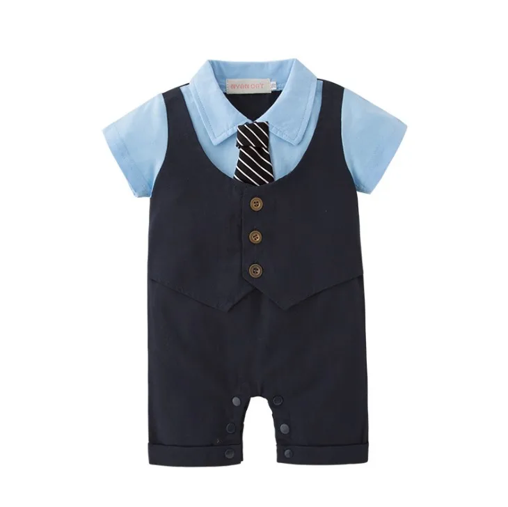 Gentlemen False Two Pieces Baby Boy Birthday Party Suit/Baby Boy's Jumpsuits/Baby Romper/Kids Clothes with Cap 3240