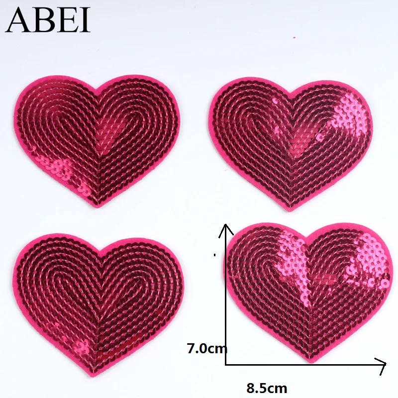 10pcs Rose Sequined Heart Patch DIY Stickers Iron On Patches Sewing Jeans Coats Shoes Hats Sweaters Dress Shirts Badge