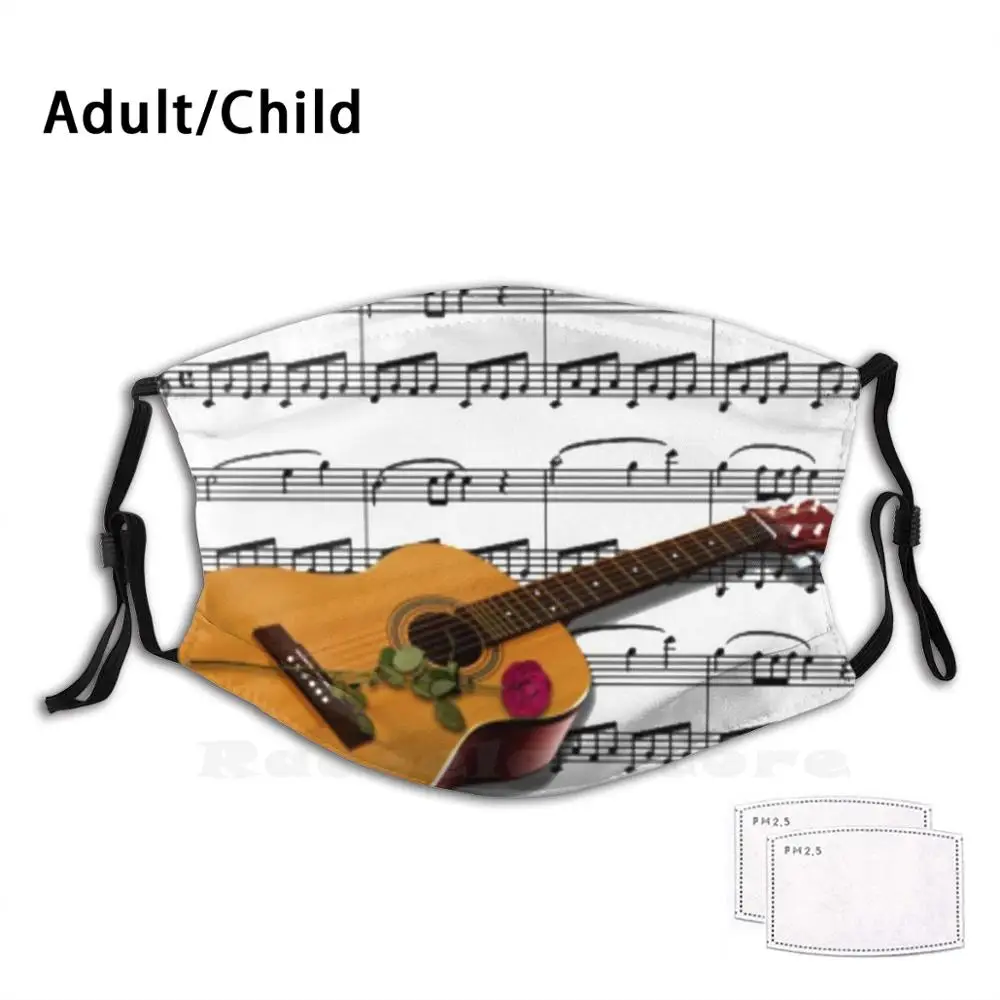 Guitar Notes Funny Print Reusable Pm2.1496 Filter Face Mask Music Guitar Instrument Solo Classical Guitar Acoustic Guitar