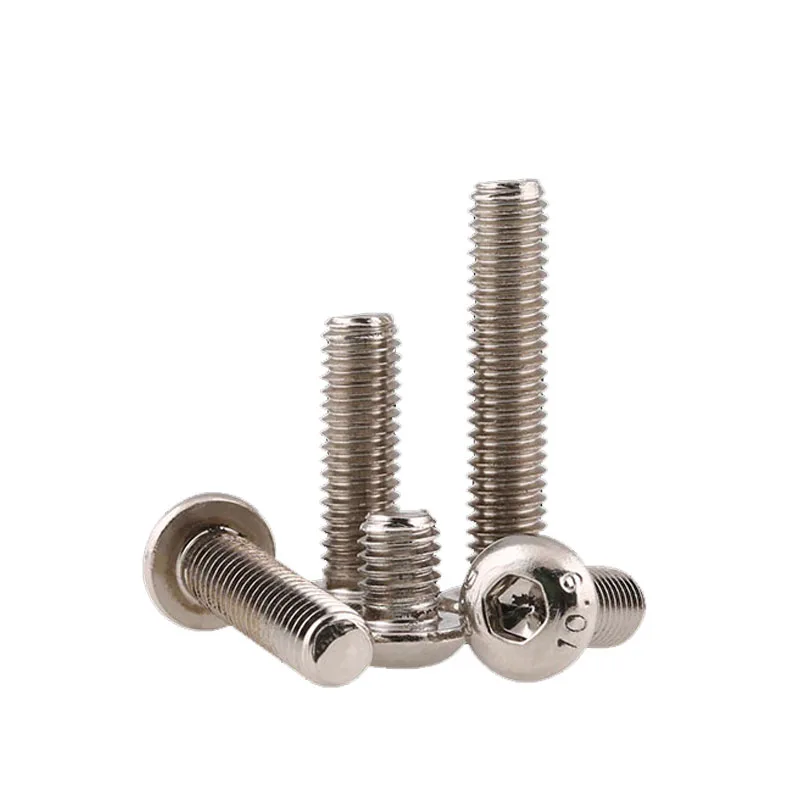 NI-plated Grade 10.9 Carbon Steel Button Head Screws  Hex Hexagon Socket Round Head Screw Bolts M1.6-M8 DIN7380