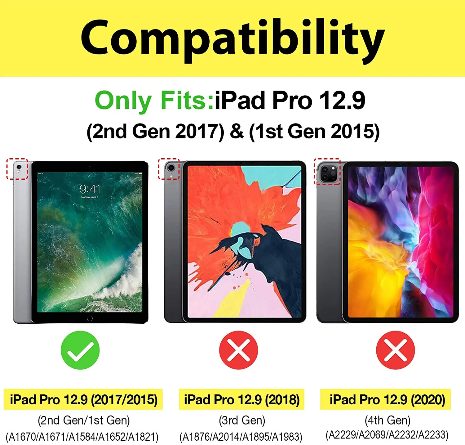 2 Pack 9H Tempered Glass Film Protection Shield Screen Protector for iPad Pro 12.9 inch 1st Gen / 2nd Gen 2015/2017 Old Model