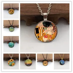 New Fashion Van Gogh Sunflower Starry Night Glass Cabochon Pendant Statement Necklaces Jewelry Handmade Gifts for Men Ms