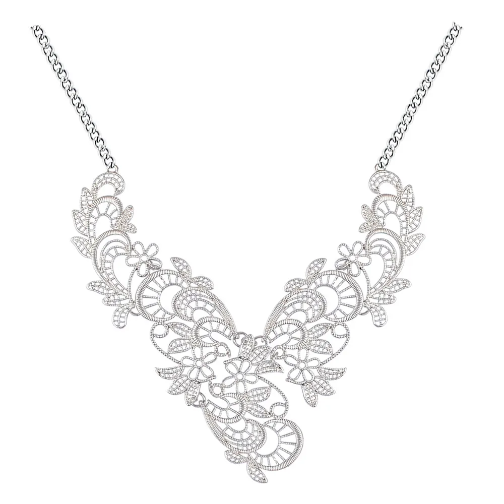 Trendy Necklace for Women Zinc Alloy Lace Hollow Out White K Plated Charm Collar Pendant