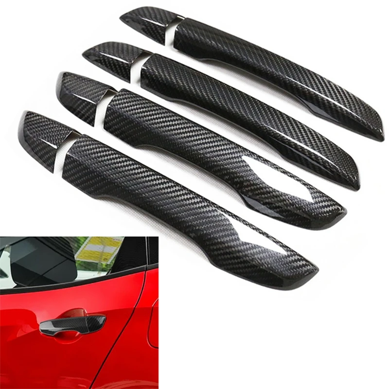 For Honda Civic 10th 2016 2017 2018 2019 Real Carbon Fiber Car Exterior Door Handles Covers Protection Catch Cap Stickers