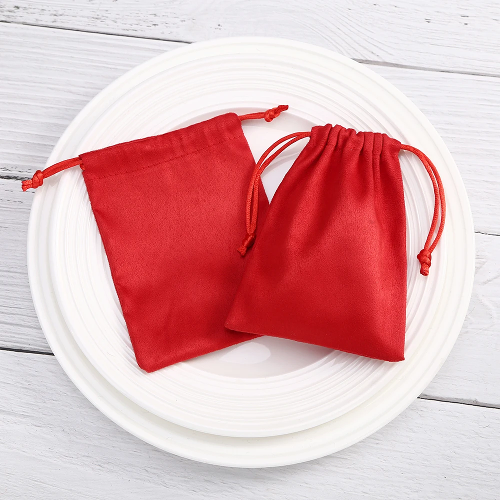 50Pcs Jewelry Flannel Pouch Wedding DIY Gift Packaging Velvet Suede Drawstring Bag Business Ring Necklace Earring Bracelet Sack