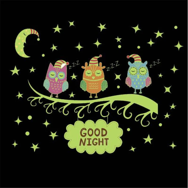 Luminous Wall Stickers Owl Moon Stars Glowing Stars Fluorescent Mural Poster Children's Room Family Decoration 30 * 60CM