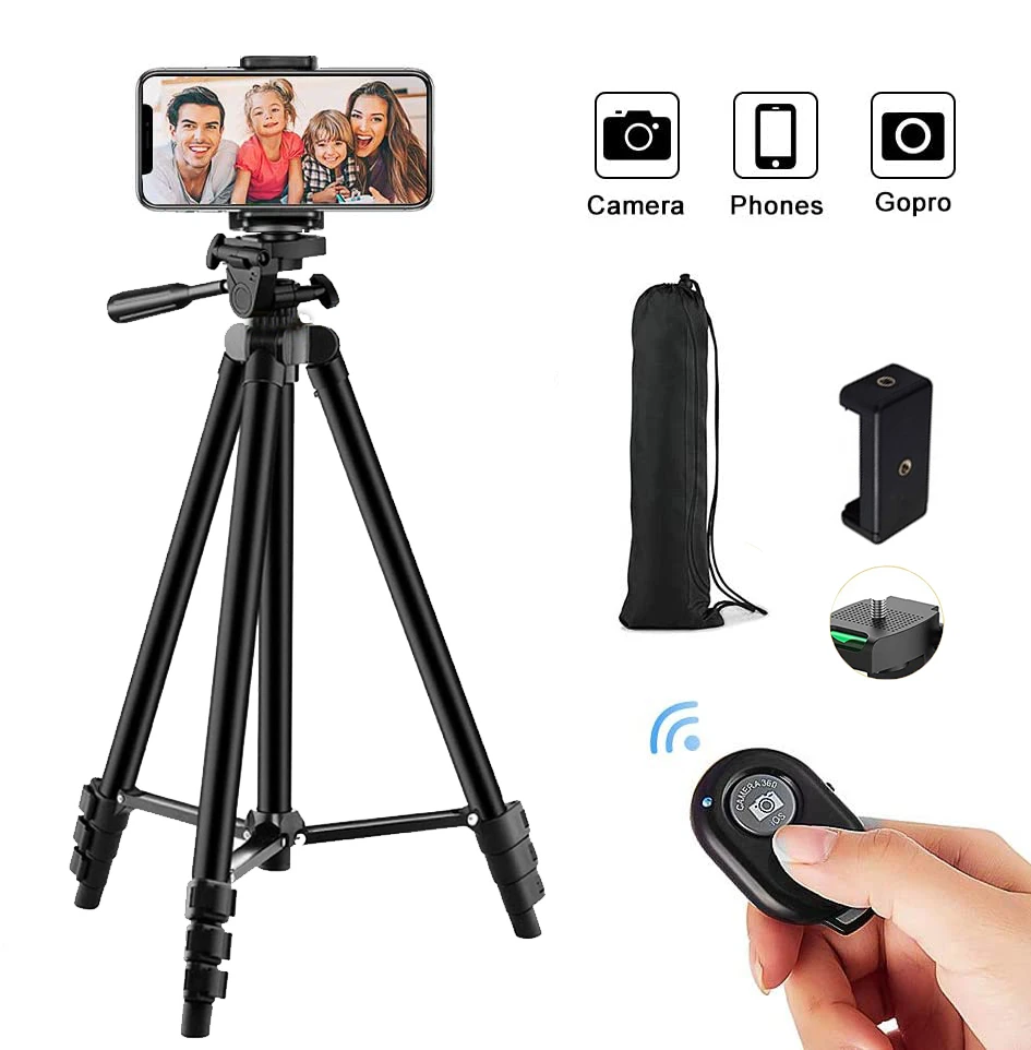 Camera Phone Tripod Selfie Stand Portable AdjustableStand Mount Smartphone Holder Clip Control Live Video Youtube Photography