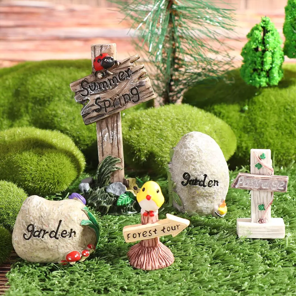 Resin Craft Succulents Bonsai Micro Landscape Mini Road Sign Fairy Garden Welcome Stake Figurine