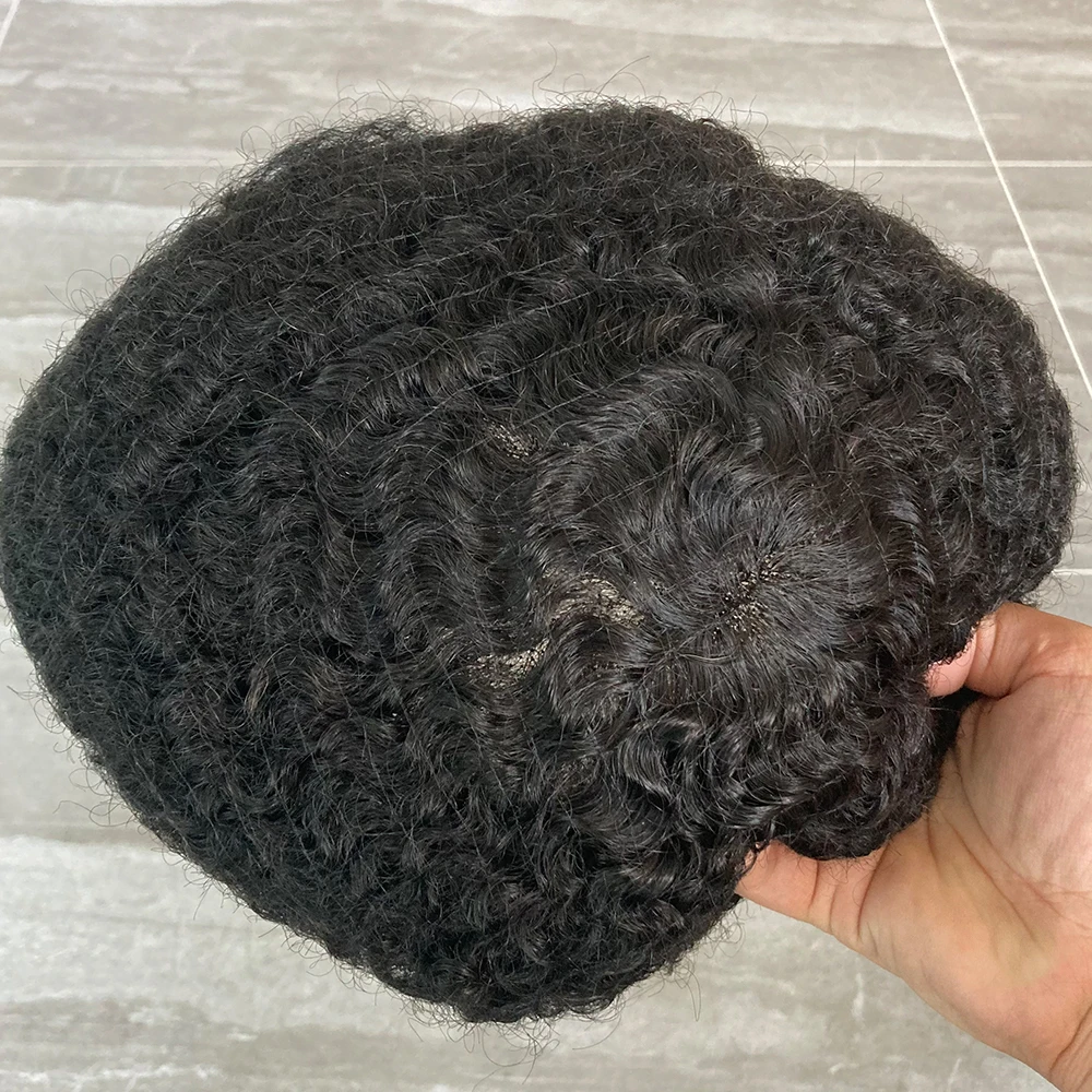 Encaracolado peruca cheia do cabelo do laço onda afro peruca de cabelo humano remy peruca para preto sistema substituição cabelo natural