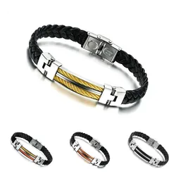 LUXUKISSKIDS Stainless Steel Men Bracelet Pulseras Charm Button Wrap Buckle Leather Bracelets Bangles Jewelry Accessories Mujer