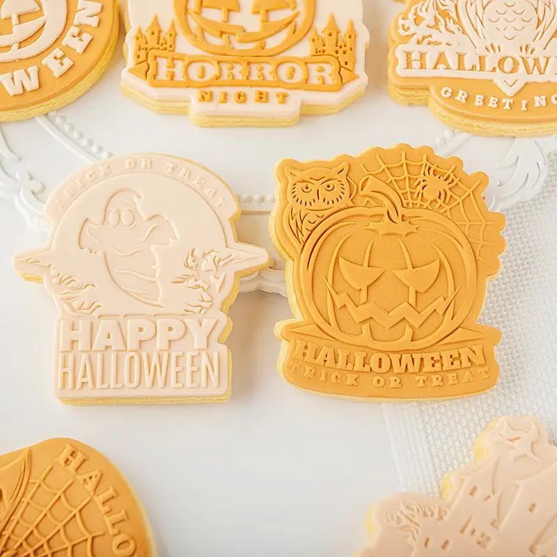 Cake Decoration Tool Happy Halloween Cake Cookie Stamp Embosser Cutter Acrylic Ghost Castle Fondant Sugar Craft Cake Cutter Mold