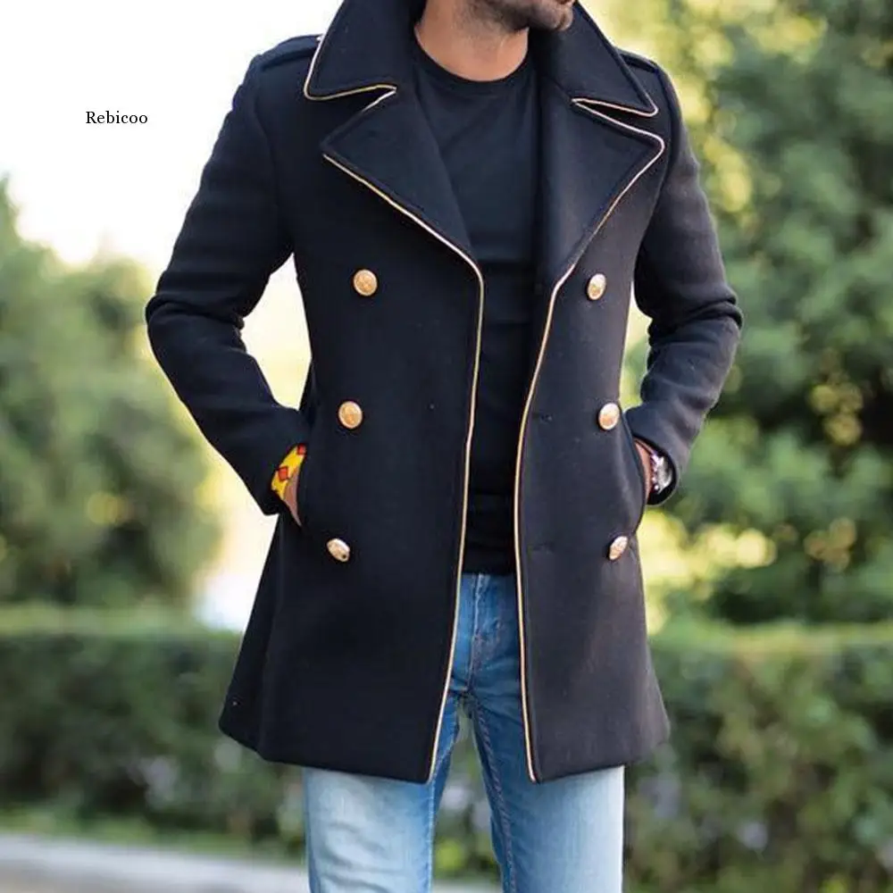 

Mens Long Jackets Autumn Wool Coats Long Sleeve Button Fashion Lapel Retro Men Clothing Brands Casual Winter Outerwear 2021 New