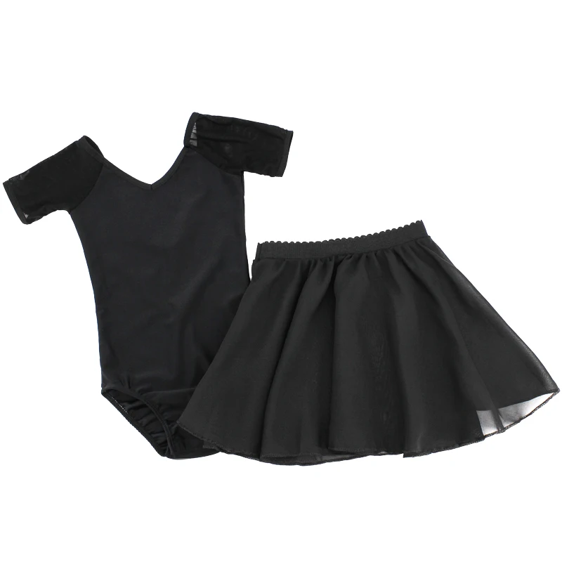 Ballet Turnpakje Meisjes Ballerina Kostuum Zwarte Dans Turnpakje Chiffon Rok Pak Kinderen Gymnastiek Dans Slijtage Mesh Splice