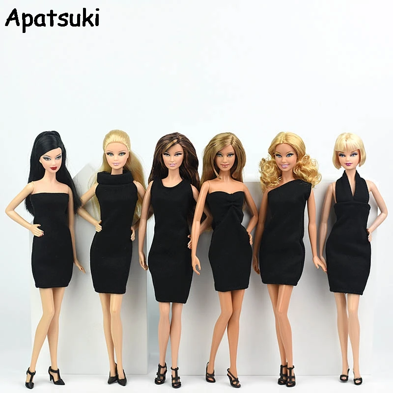 Fashion Black Little Dress For Barbie Doll Outfits One Piece Evening Dresses Vestidoes Clothes For Barbie Dollhouse 1/6 BJD Doll