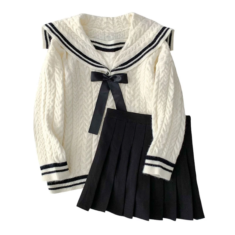 Japanese Sailor Collar Knitted Casual Cute Sweater Women's Fall Spring Loose Overwear Lolita Knit Top Fashion Lady Clothes Party