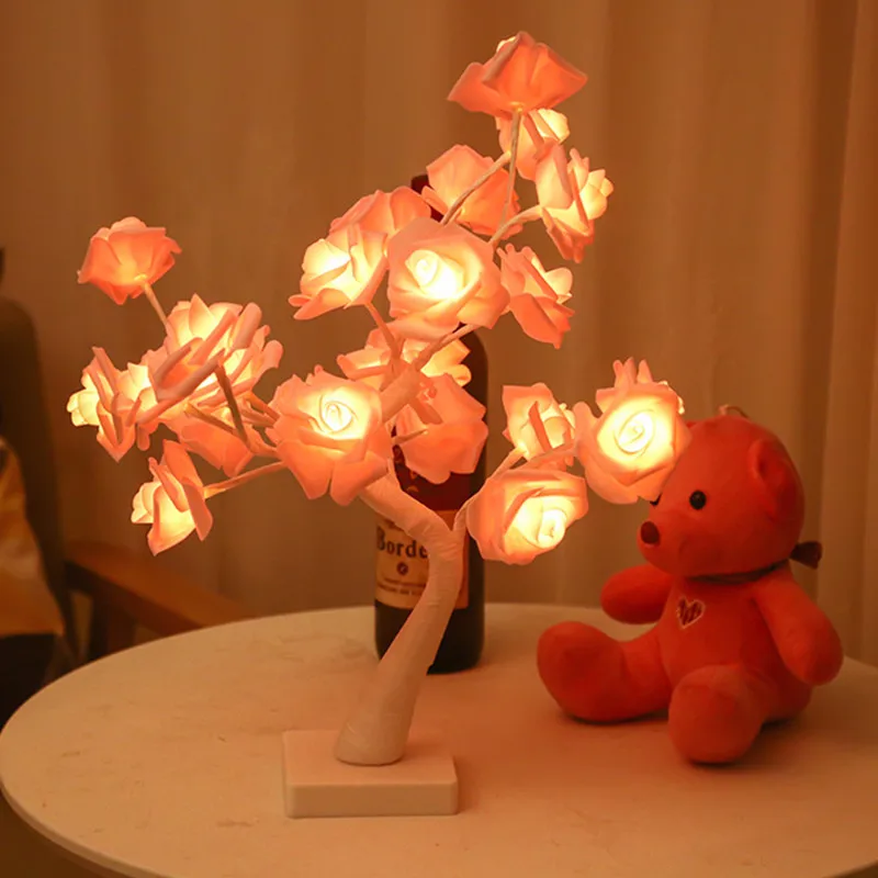 2022LED Girl Heart Room Bedroom Light Decoration Bedroom Bedside Holiday Decoration Valentine's Day Rose Glowing Tree Home Deco