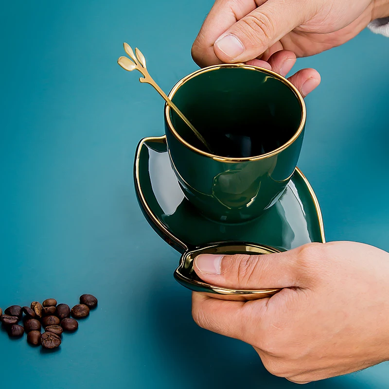 Taza de café moderna y personalizada, juego de Tazas y platillos de cerámica de lujo de alta calidad, estilo nórdico creativo, BC50BD