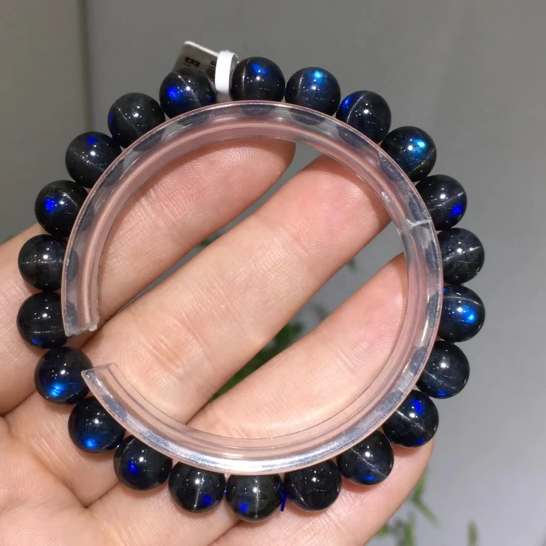 

Natural Black Labradorite Bracelet Round Beads Blue Women Men Grey Moonstone 7mm 8mm 9mm AAAAA