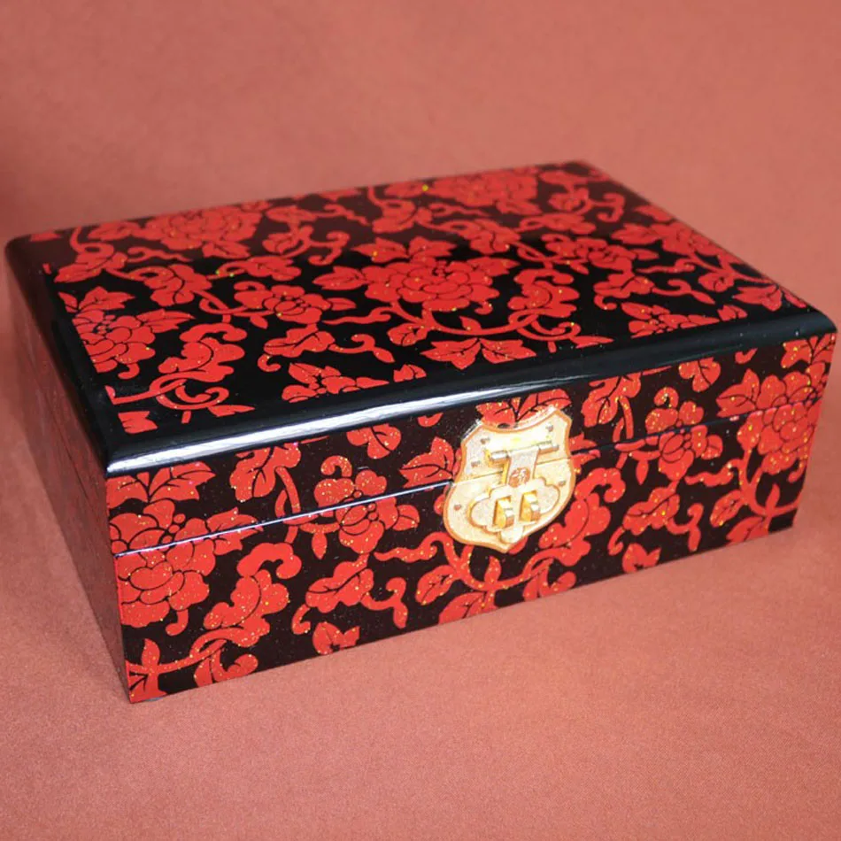 traditional chinese lacquerware high quality wood jewelry storage box wedding decor bedroom desk organizer cosmetic case