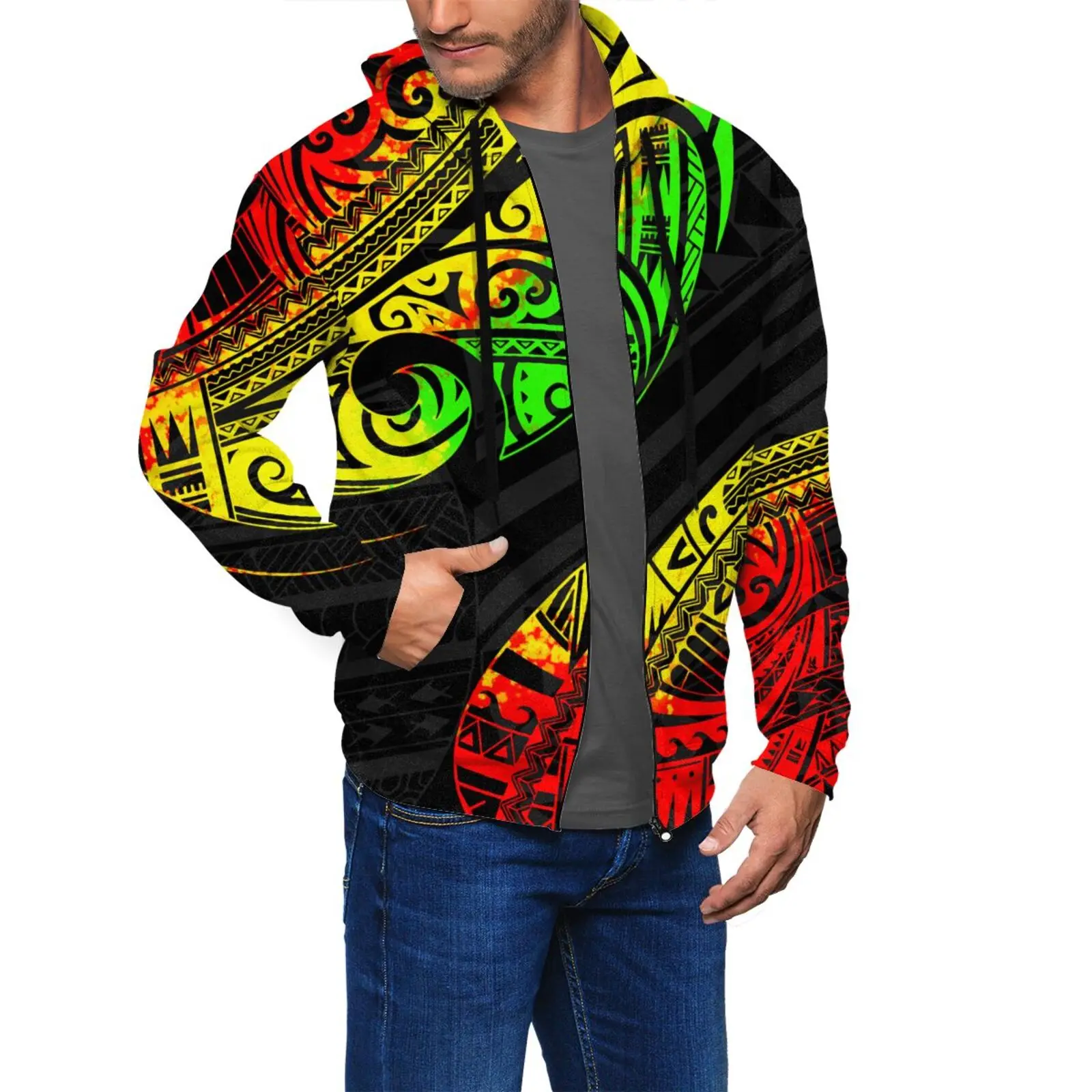 Men Sweats Coat hoodies Streetwear Print Plus Size 6XL Zipper Hoodie Tribal Island Hawaiian Clothes Male Hoodie Jacket