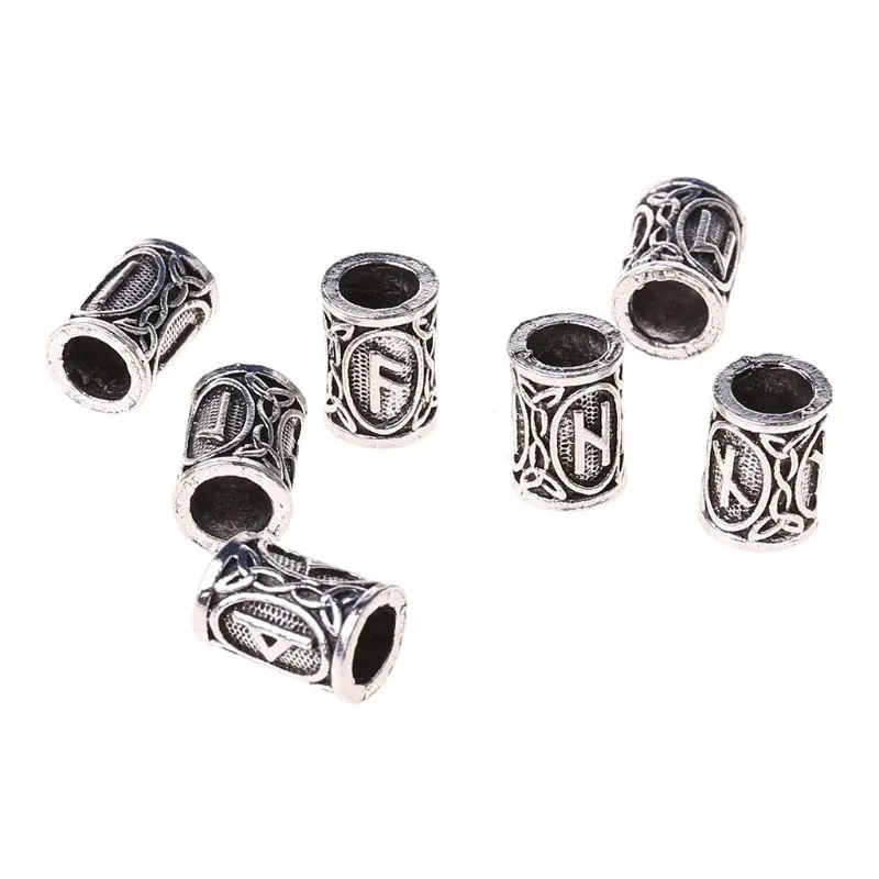 24Pcs Vintage Silver Norse Viking Rune Beads Bracelet Hair Beards Jewelry Making F3MD