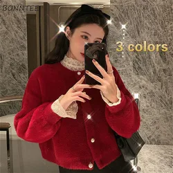 Cardigã de malha monocromática feminina, jumper solto com gola o, suéteres vintage macios, jumper com tudo combina, retrô e popular, mais novo para o dia a dia, outono