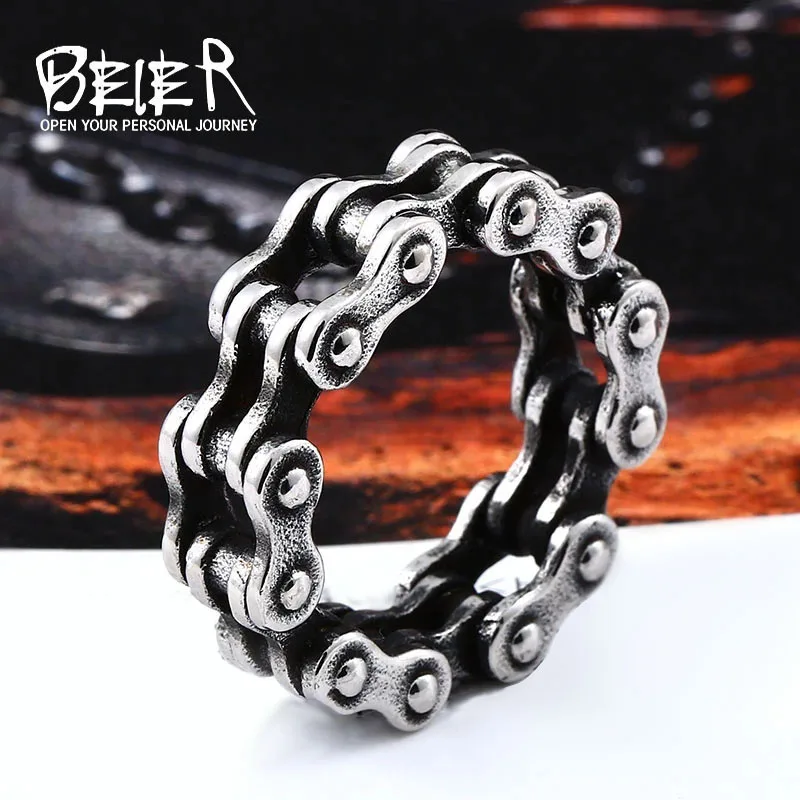 Beier new store 316L Stainless Steel ring Link Chian Rings Punk Rock Mens Boys Ring  fashion jewelry Trendy  LLBR8-511R